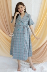 MAMA HAMIL Vio Dress Baju Hamil Menyusui Coat Motif Kancing Busui Friendly Katun   DRO 1017 8  large